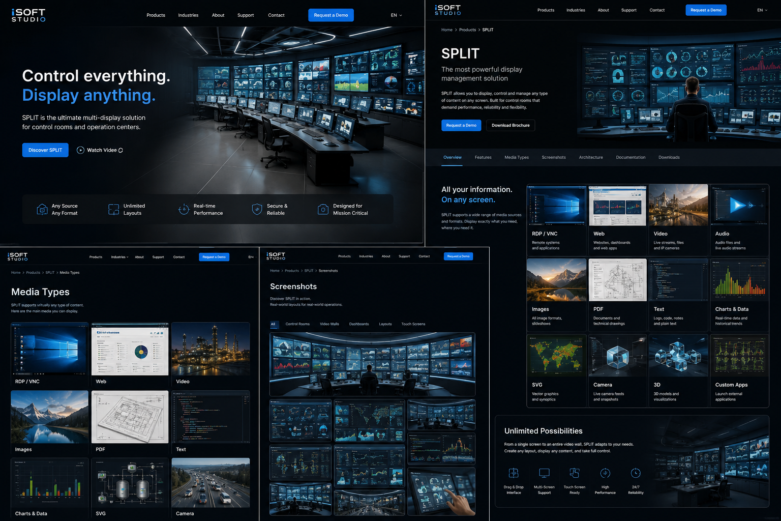 Modern industrial control room with wall displays